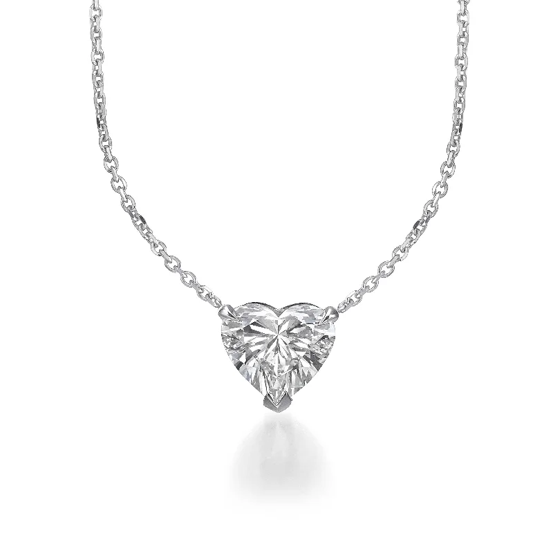 Sunflower pendant necklaces-1.50 ct Lab Grown Heart Shape Diamond Solitaire Pendant Necklace