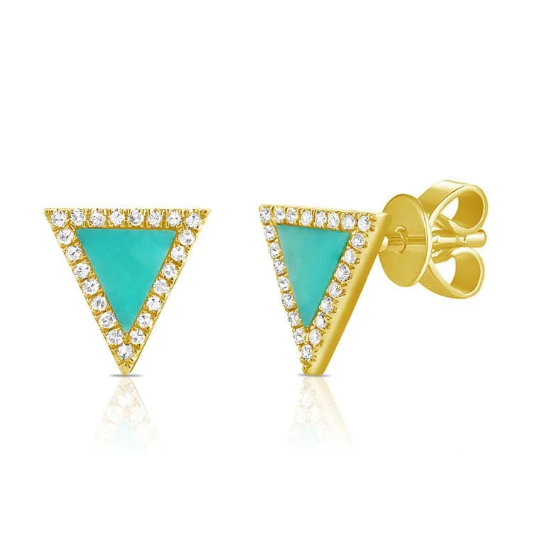 Moroccan tile earrings-14k Gold & Diamond Turquoise Stud Earrings