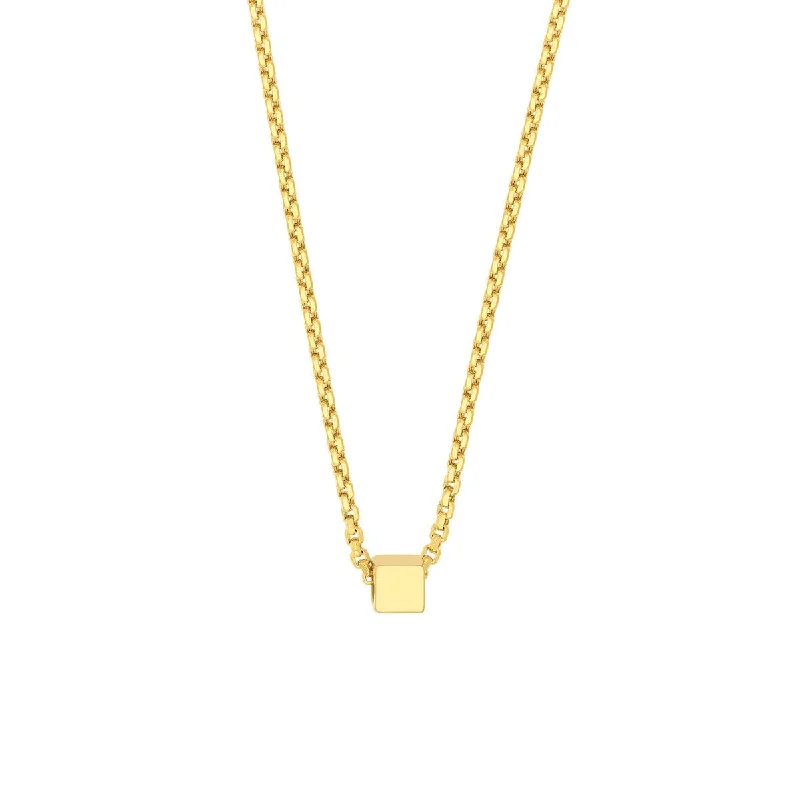 Boho beaded necklaces-14K Yellow Gold Engravable Square Necklace