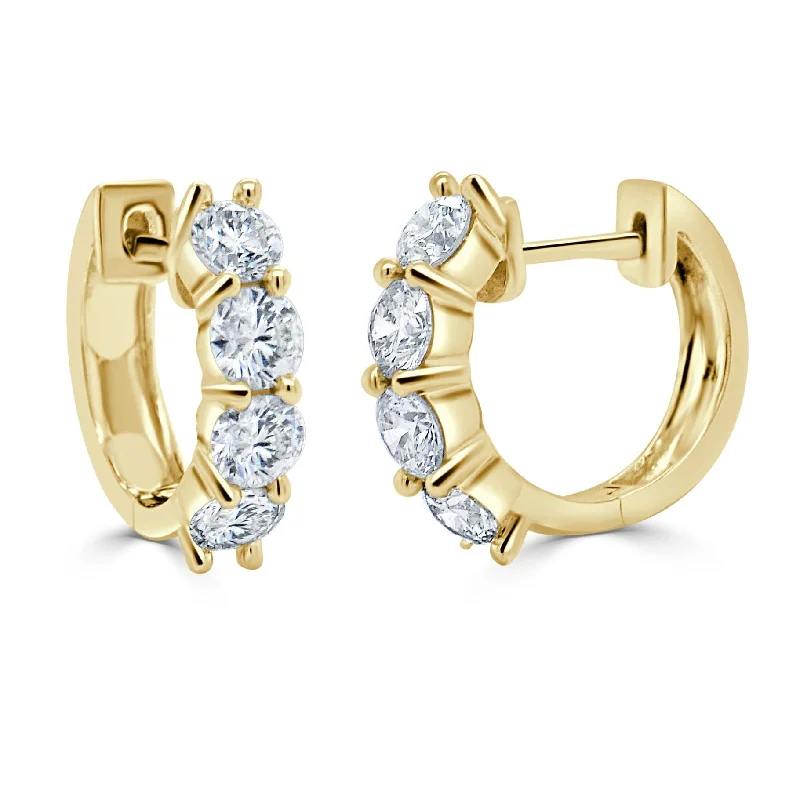 Dangling gem earrings-14k Gold & Diamond Huggie Earrings