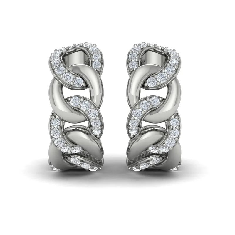 Spiral design earrings-Alternating Diamond Link Huggie Hoop Earrings