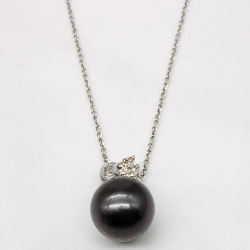 Infinity knot necklaces-Black South Sea Pearl & Diamond Pendant & Necklace | 0.20ctw | 18" |