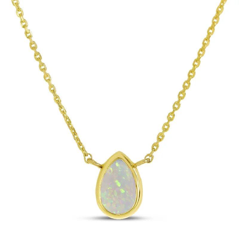 Labradorite necklaces-14K Gold Pear Opal Birthstone Necklace