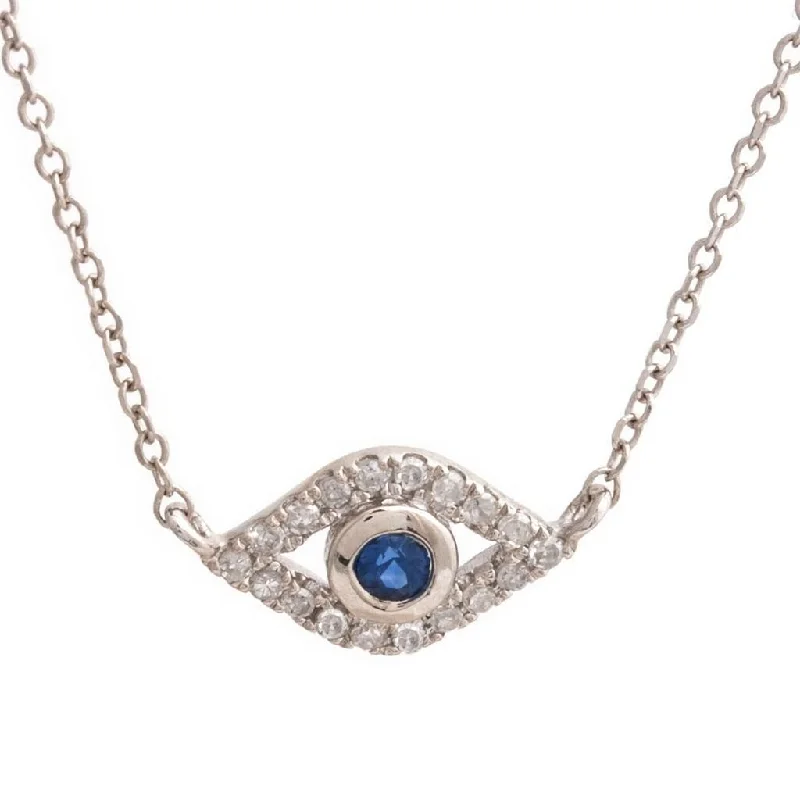 Sleek silver necklaces-14K White Gold Eye Round Bezel Sapphire Necklace