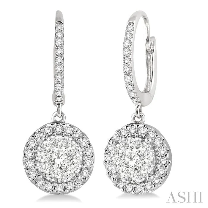 Shell motif earrings-ROUND SHAPE HALO LOVEBRIGHT ESSENTIAL DIAMOND EARRINGS