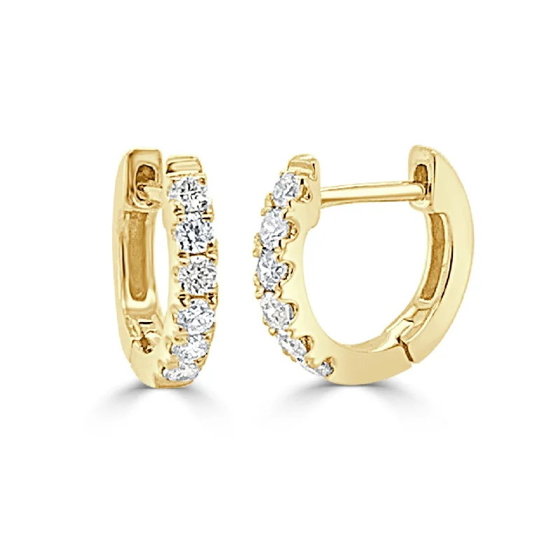 Gold hoop earrings-14k Gold & Diamond Huggie Earrings