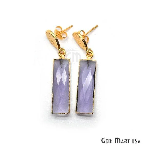 Oversized hoop earrings-Rectangle Shape 42x9mm Gold Plated Gemstone Hook Earrings (Pick your Gemstone) (90196-1)