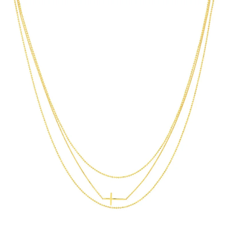 Sapphire gem necklaces-14K Yellow Gold Triple Strand Cross Element Necklace