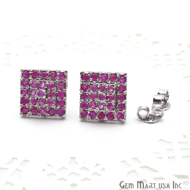 Sunflower motif earrings-Ruby Sterling Silver Stud Earring Women's Jewelry