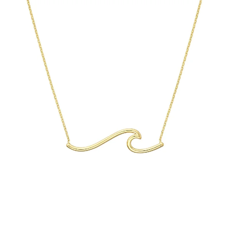 Engraved initial necklaces-14K Yellow Gold Polished Wave Necklace