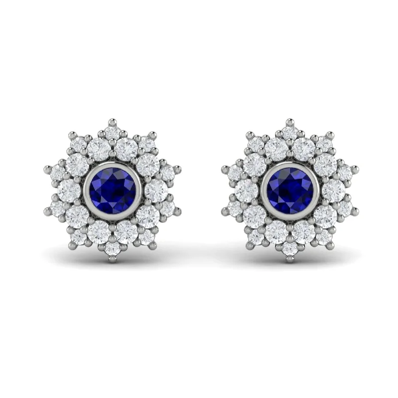 Citrine stud earrings-Diamond Star Cluster and Blue Sapphire Stud Statement Earrings