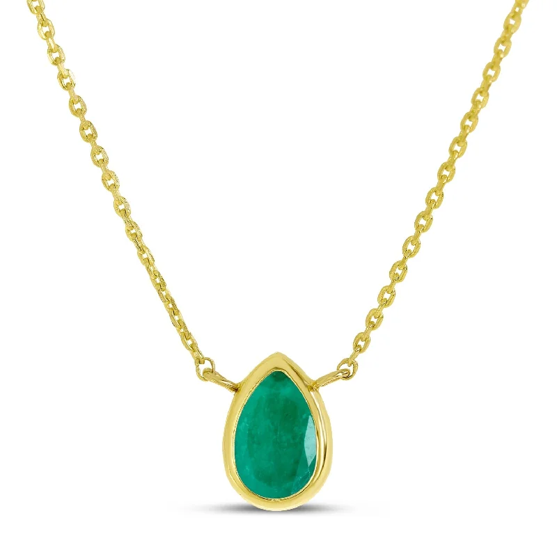 Herringbone chain necklaces-14K Gold Pear Emerald Birthstone Necklace