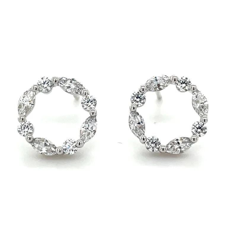 Star charm earrings-9ct White Gold Round And Marquise Cz Open Circle Stud Earrings