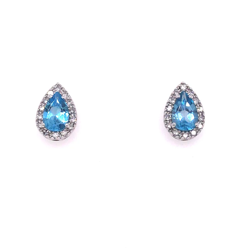 Statement cuff earrings-9ct White Gold Pear Blue Topaz & Diamond Earrings