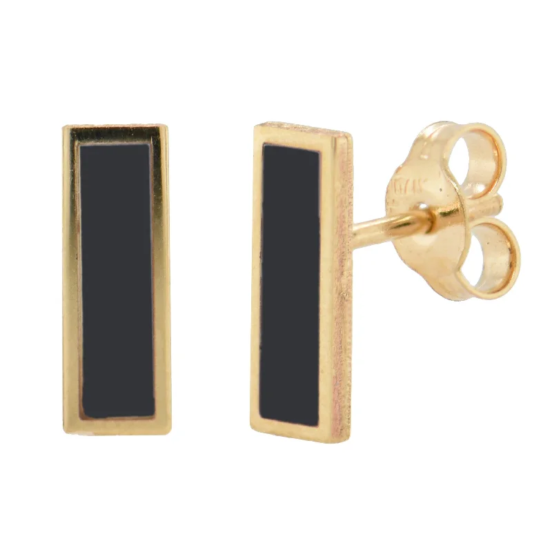 Glass bead earrings-14K Gold Onyx Bar Stud Earring