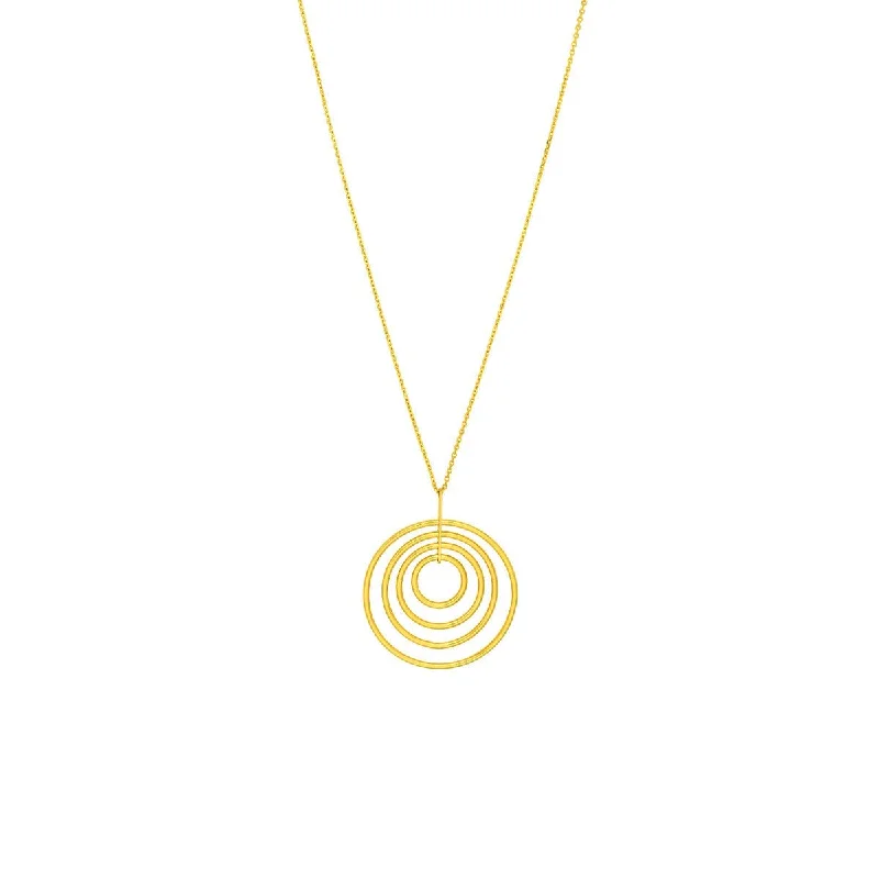 Floral motif necklaces-14K Yellow Gold Concentric Circle Pendant Necklace