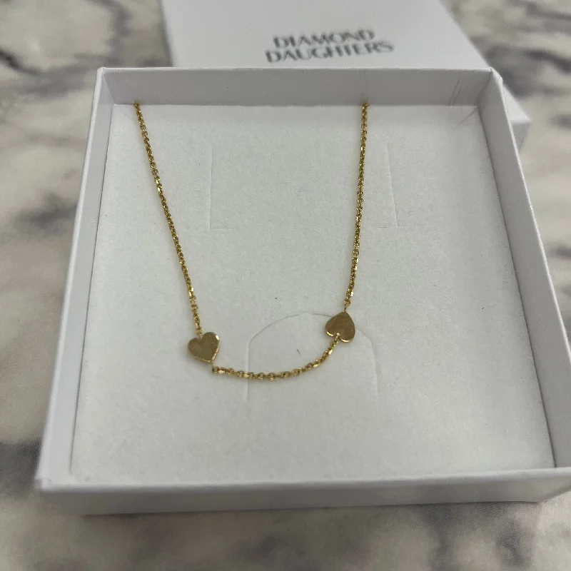 Wire-wrapped necklaces-Little Hearts Necklace Hand Cut 14K Yellow Gold