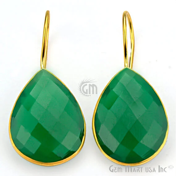 Bold statement earrings-Green Onyx 19X42mm Gold Plated Gemstone Dangle Earrings