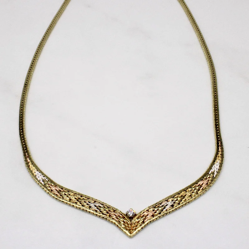 Spiral pendant necklaces-Diamond & Tri Tone Gold Necklace | 0.15ct | 15" |