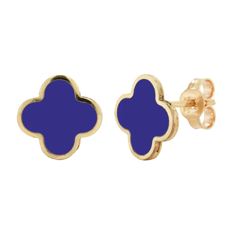 Chandelier style earrings-14k Gold & Lapis Clover Stud Earrings