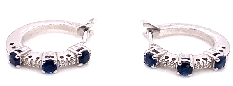 Colorful enamel earrings-9ct White Gold Sapphire & Diamond Hinged Earrings