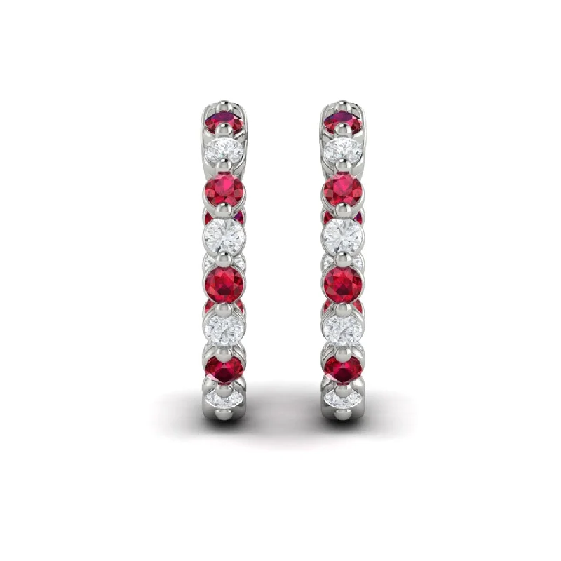 Double-sided earrings-Inside Out Diamond and Ruby  Hoop Earrings