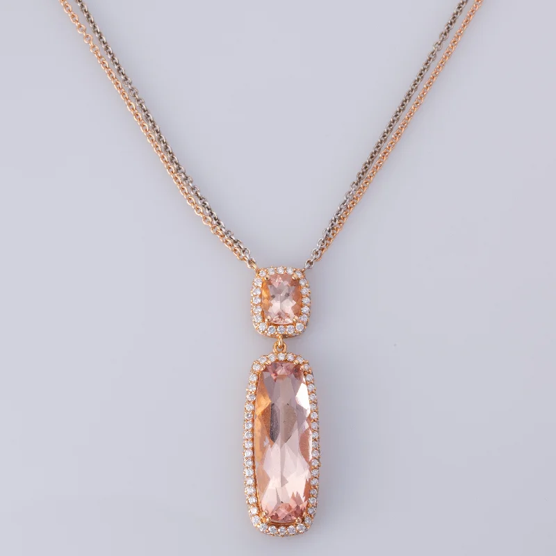 Chunky chain necklaces-18K Rose and White Gold Morganite and Diamond Necklace | 11.46ctw, 1.50ctw | 18"|