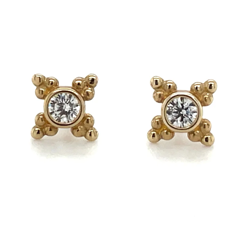 Fringe charm earrings-9ct Yellow Gold Cz & Bubble Design Stud Earrings