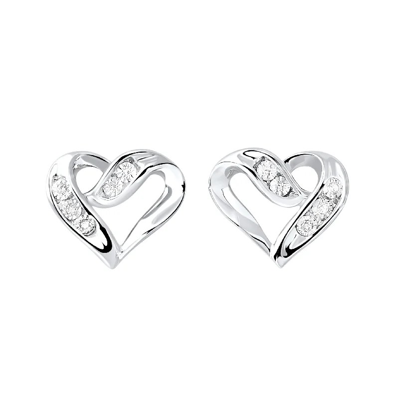 Silver hoop earrings-Silver Diamond Heart Earrings