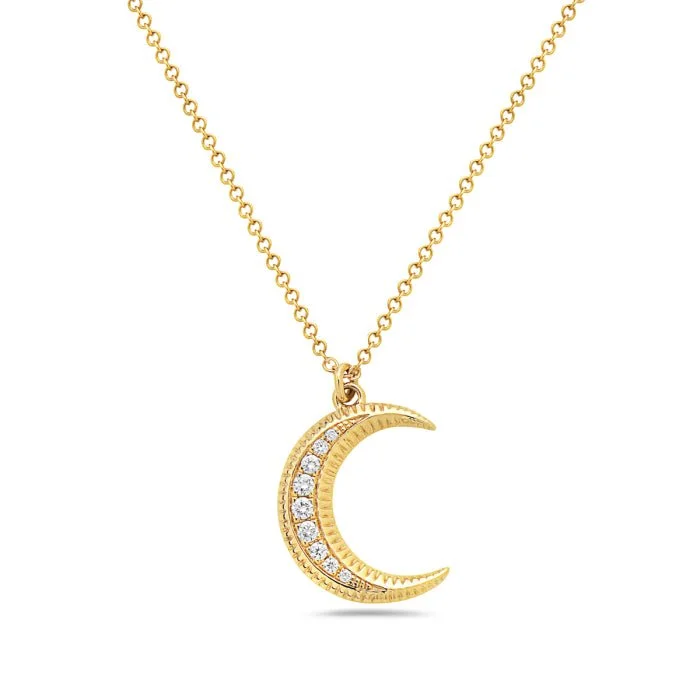 Statement bib necklaces-14K Yellow Gold Diamond Moon Necklace