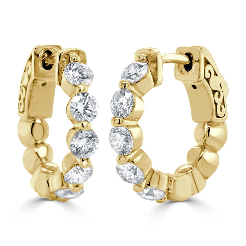 Retro clip-on earrings-14k Gold & Diamond Huggie Hoop Earrings