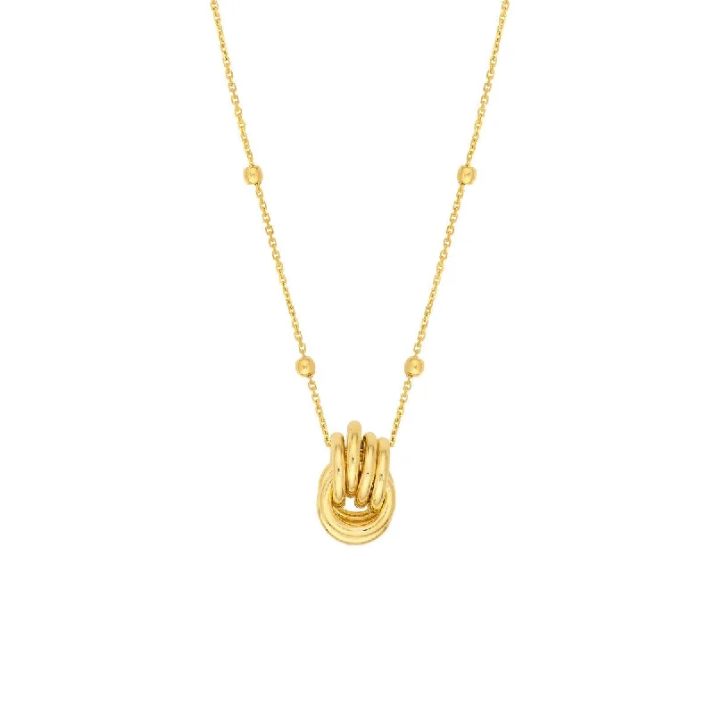 Minimalist style necklaces-14K Yellow Gold Round Link Nest Pendant Station Necklace