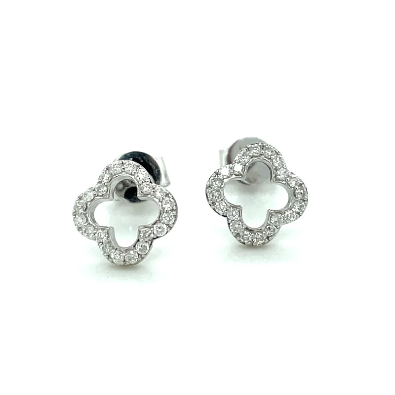 Minimalist bar earrings-9ct White Gold Open Clover Diamond Stud Earrings