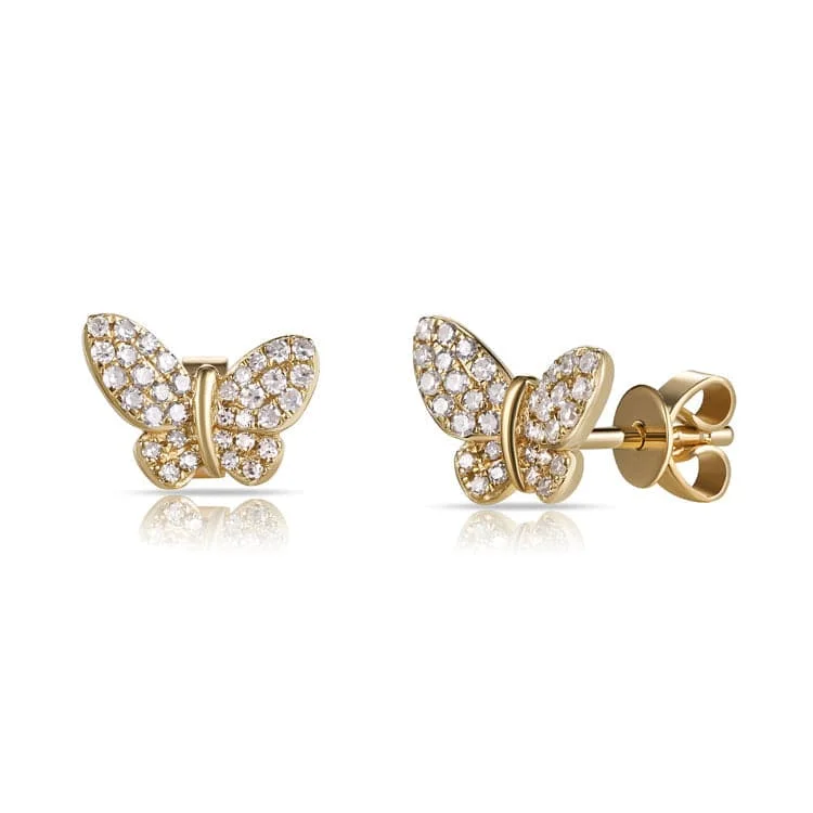 Wire-wrapped earrings-14k Gold Diamond Butterfly Stud Earring