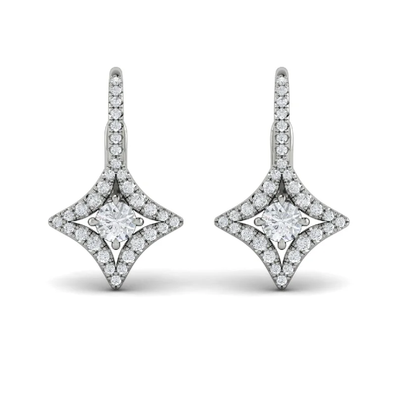 Long threader earrings-Diamond Vlora Star with Diamond Centerstone Huggie Earrings