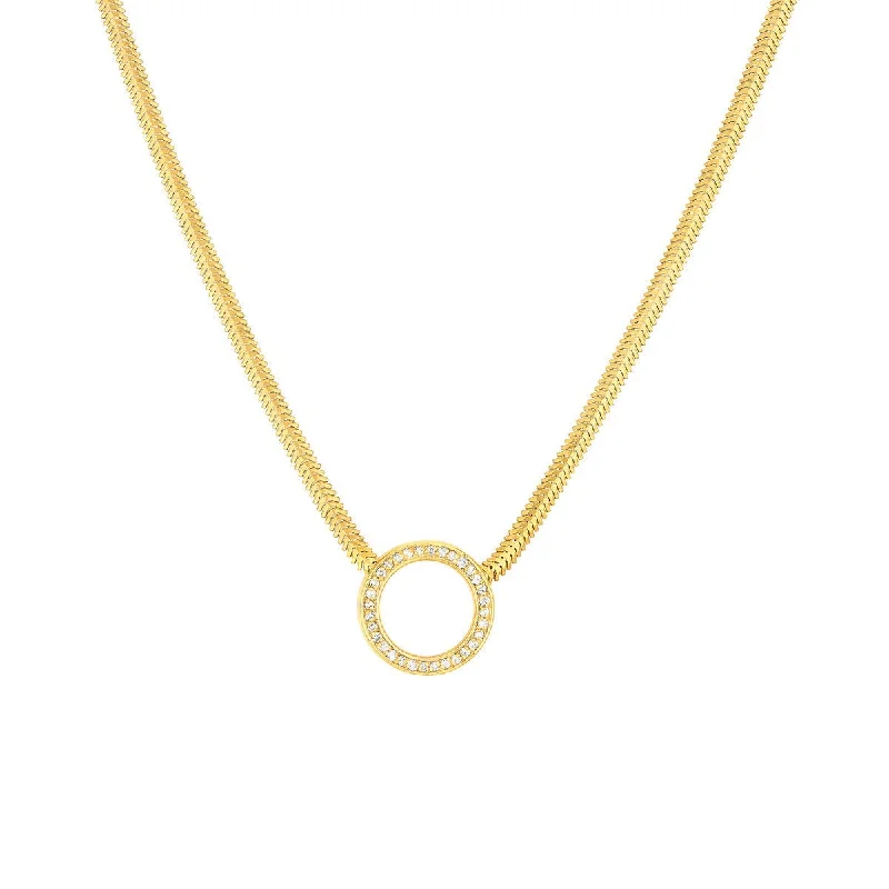 Hammered metal necklaces-14K Yellow Gold Diamond Circle Snake Necklace