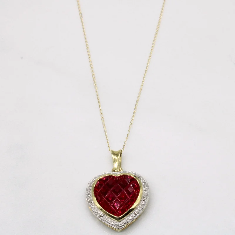 Sapphire gem necklaces-Synthetic Ruby & Natural Diamond Heart Pendant & Necklace | 6.00ct, 0.016ctw | 18" |