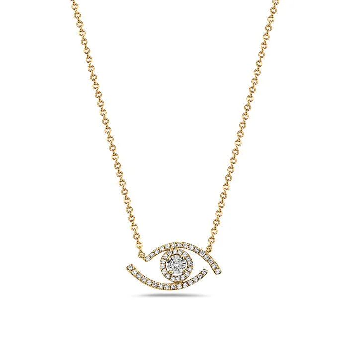 Asymmetrical necklaces-14K Yellow Gold Diamond Eye Necklace