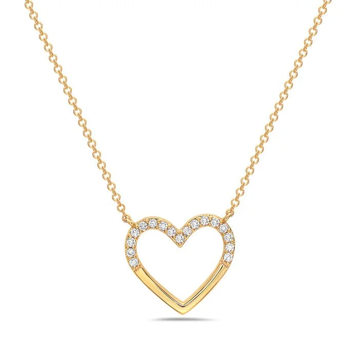 Matte gold necklaces-14K Yellow Gold Heart Diamond Necklace