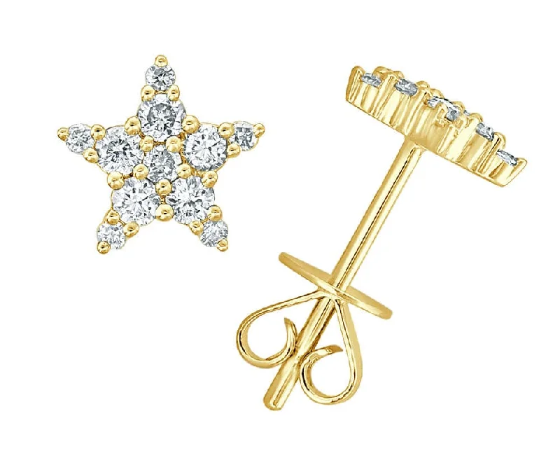 Long threader earrings-14k Gold & Diamond Star Stud Earrings