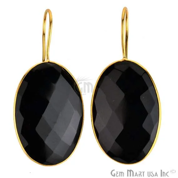 Vintage drop earrings-Beautiful Handmade 24k gold plated Black Onyx Smooth 31x21mm Bezel Oval shape Connector Earring (BOER-90024)