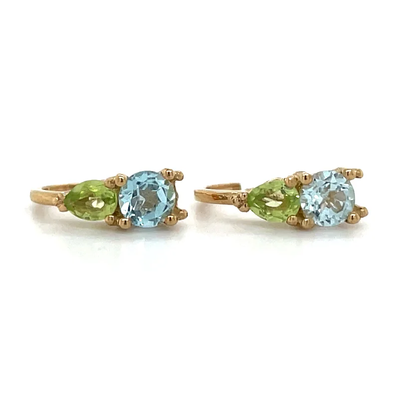 Chunky hoop earrings-9ct Yellow Gold Earth Grown Blue Topaz & Peridot Earrings