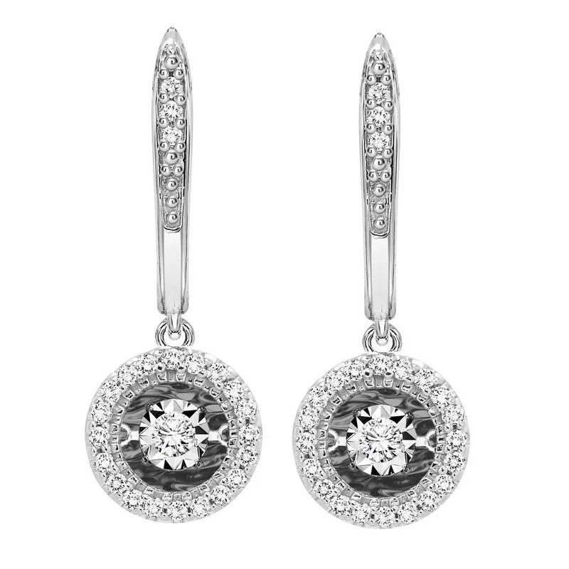 Hexagonal drop earrings-14K White Gold Diamond Drop Earrings - 1/5 ct