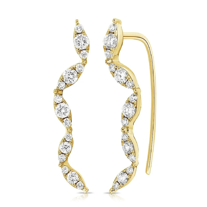 Tribal bead earrings-14k Gold & Diamond Ear Climber Earrings