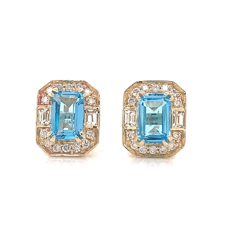 Beaded fringe earrings-9ct Yellow Gold Earth Grown 1.30ct Blue Topaz And Diamond Earrings