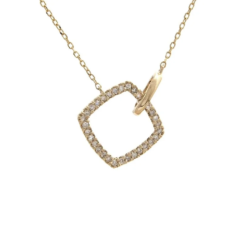 Thick link necklaces-14K Yellow Gold Square Single Micro Pave Diamond Necklace