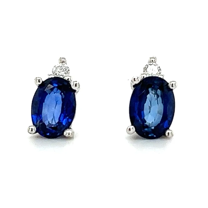 Long threader earrings-9ct White Gold Oval Sapphire & Diamond Earrings