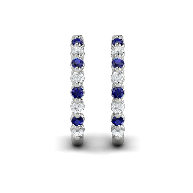 Art deco earrings-Diamond and Blue Sapphire  Twist Hoop Earrings