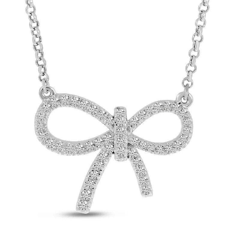 Asymmetrical necklaces-14K White Gold Diamond Bow Necklace