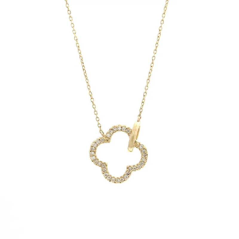 Artisan crafted necklaces-14K Yellow Gold Clover Single Micro Pave Diamond Necklace